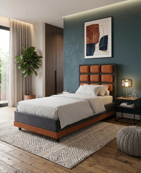 Prestige Çift Kişilik Antrasit-Turuncu Renk 140x200 Baza,Başlık Set