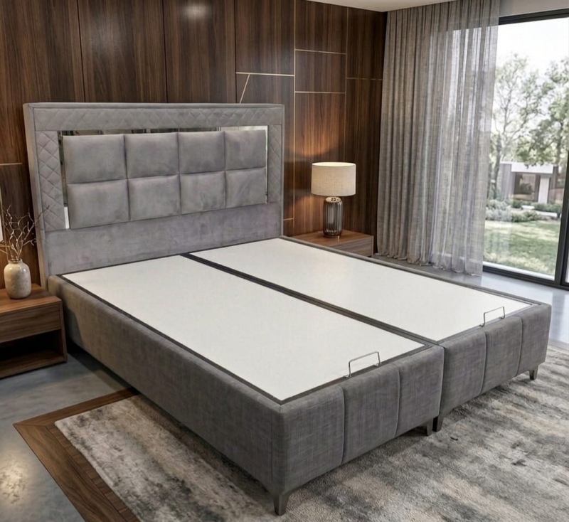 Roma Çift Kişilik Antrasit Renk 160x200 Baza,Başlık Set